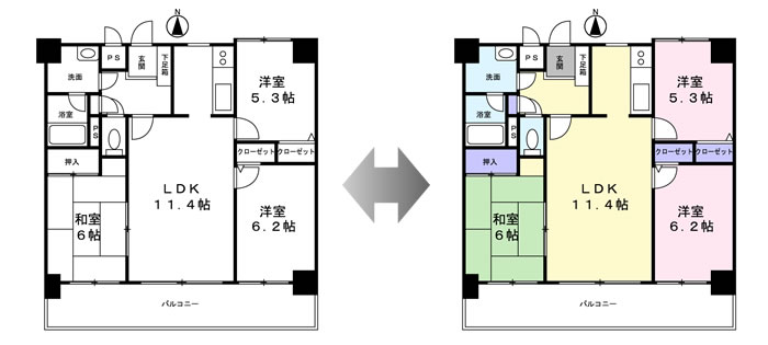 画像：居住用間取りサンプル、通常例