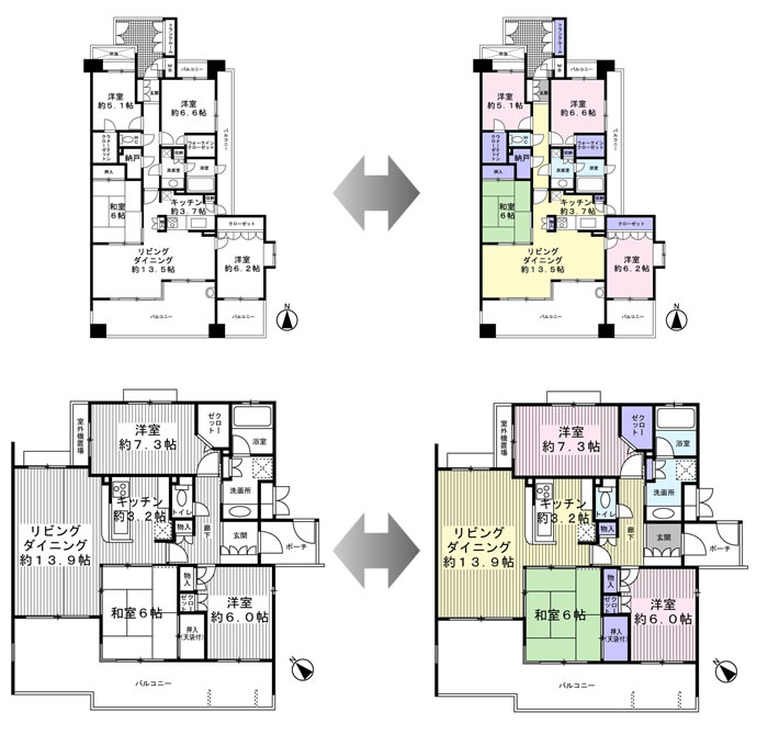 画像：居住用間取りサンプル、マンション例